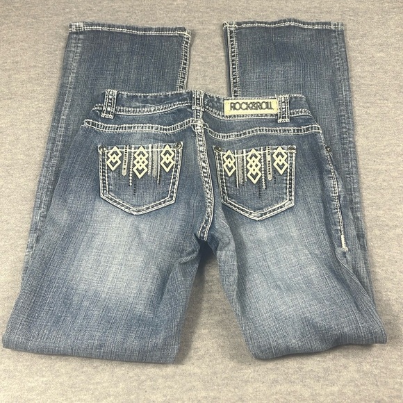 Rock & Roll Cowgirl Jeans Size 28x34 Mid-Rise Bootcut Thick Stitch Medium Wash - Picture 1 of 11